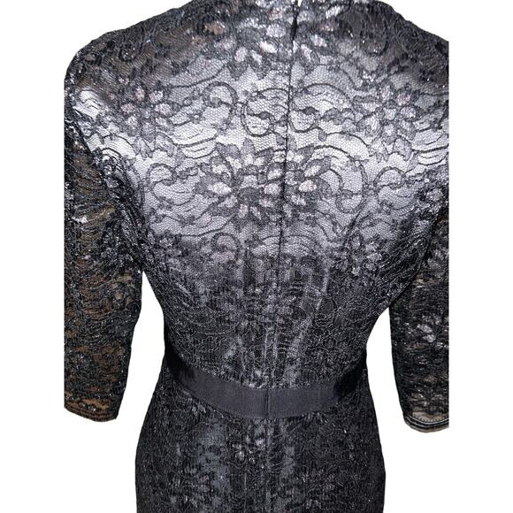Banana Republic Black Gold Floral Lace Dress Cocktail Elegant V Neck 3/4 Sleeve - Picture 7 of 14